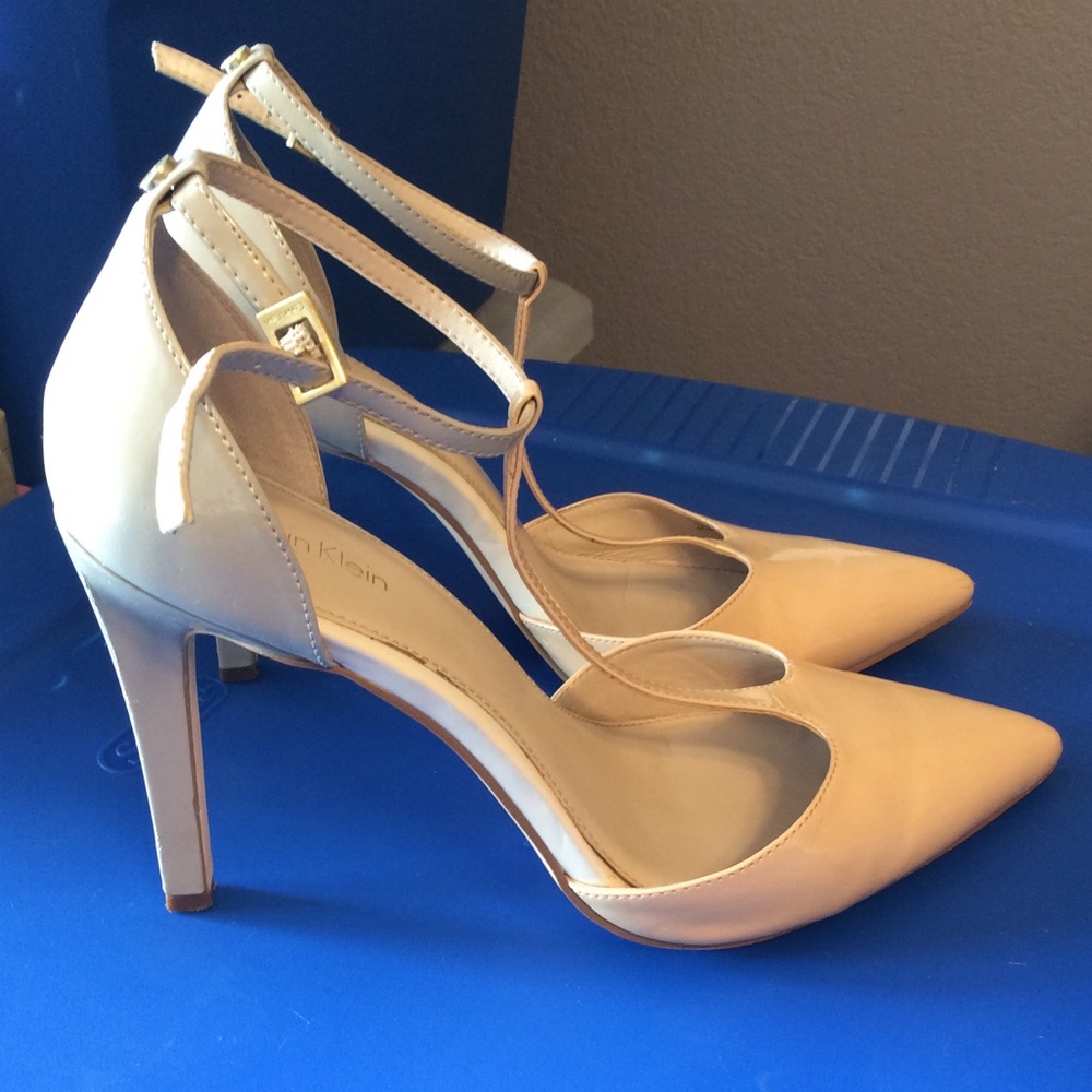 Calvin Klein Brandy ankle strap high heels pumps nude cream neutral size 10
